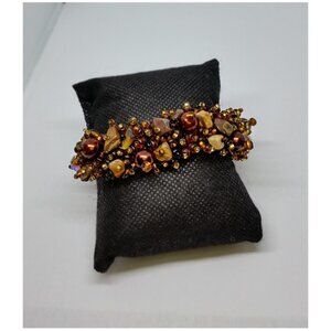 HANDMADE earth tone glass seed bead and natural stone chips bracelet boho style